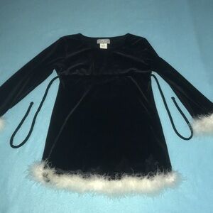 DIGGY Girlz velvety black dress white feather accents long sleeve NEW size 6
